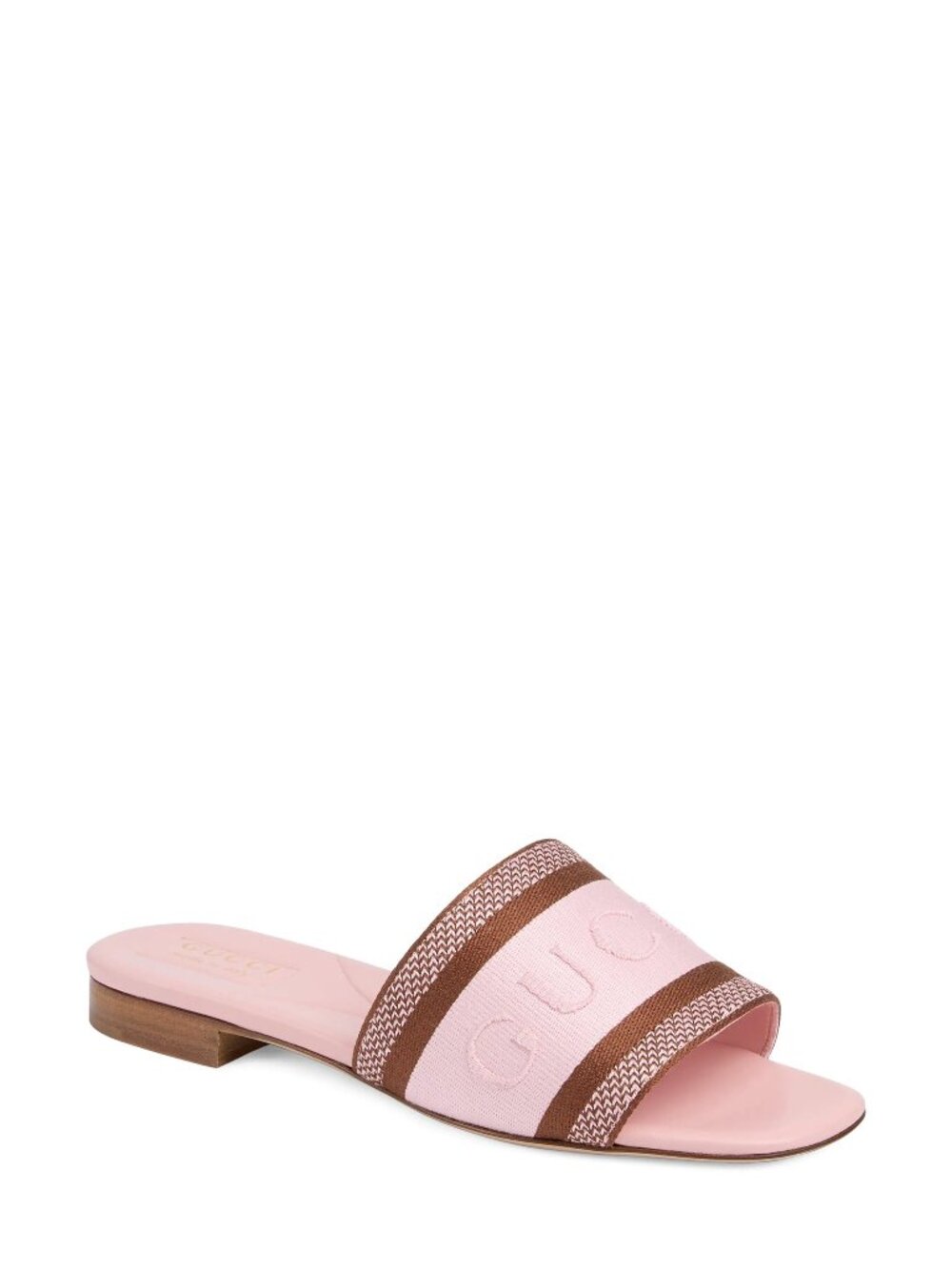$830 Gucci Jane Leather Flat Sandal Women's Mahogany/Pink